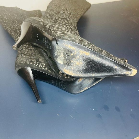 St. John Black Gun Metal Gray And Laser Cut Suede and Leather Boots  8.5 - Picture 9 of 10